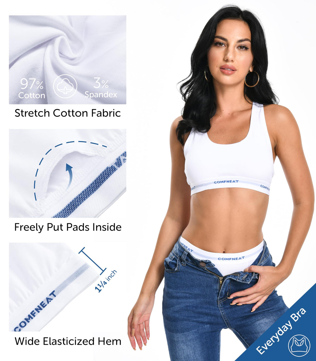 Comfneat Women's 4-Pack Everyday Bras Racerback No Padding