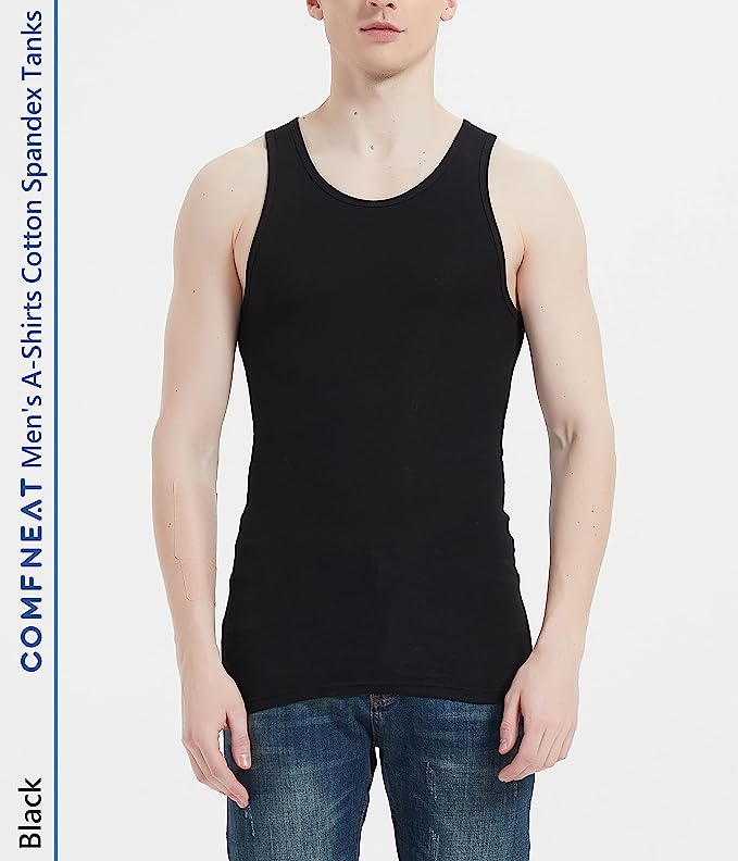 Comfneat Men s 6 Pack A Shirts Tight Fit Tank Tops Cotton Spandex Unde