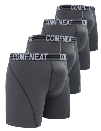 Comfneat Men's 4-Pack Athletic Boxer Briefs Sports Performance Underwear with Fly